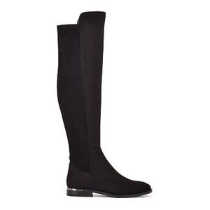 Nine West Womens Allair 2 Black-Ivory Suede Tall Knee-High Boots Shoes NWT